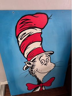 Wood Cat in the hat dr suess painting