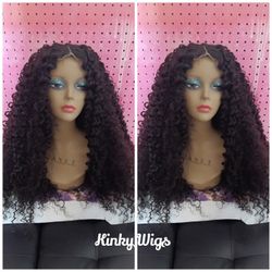 30" Kinky Curly 2x6 Middle Part Hd Glueless Human Blend Hair Wig 