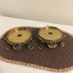 Vintage Katherine’s Collection Brass Jeweled Candle Holders Rare 