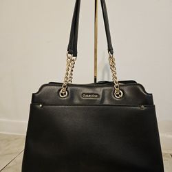 Calvin Klein Leather Black Tote Bag With Good Chains
