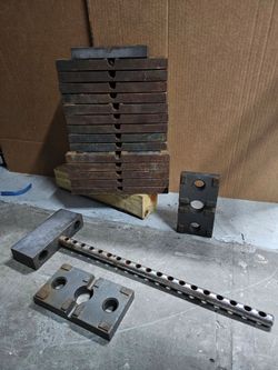 $120 Heavy Duty Steel Machinist Tooling Lot

Delivery for extra 

Lot of heavy steel machinist components including a large stack of slotted steel ste