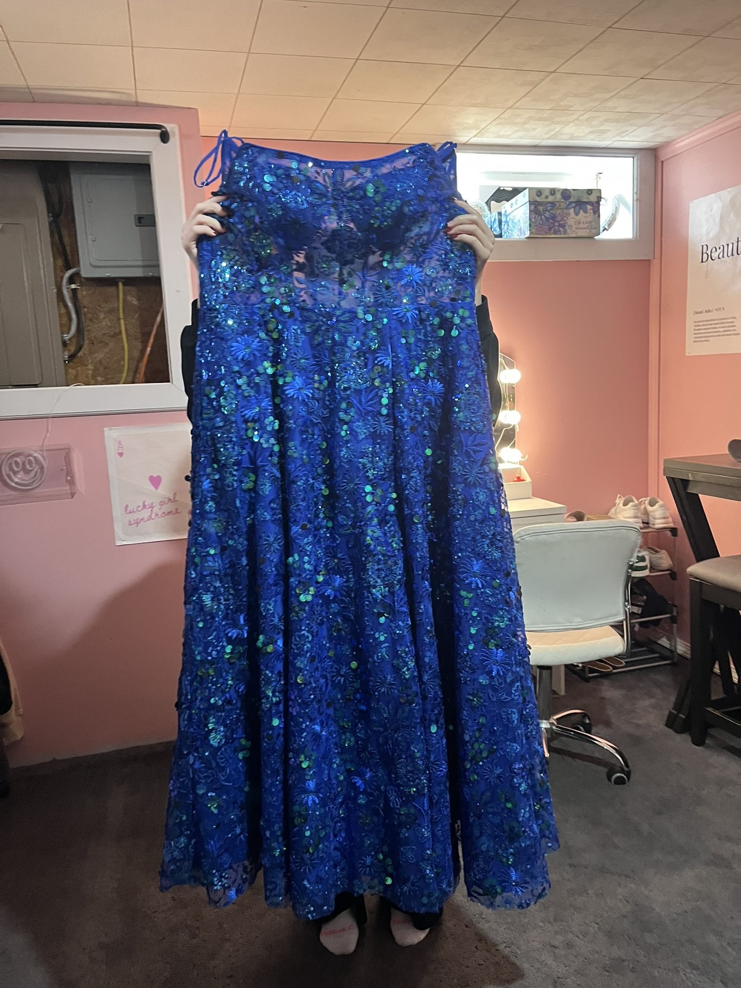 Blue Sequence Prom Dress, Size 16, Only Worn For 20 Minutes