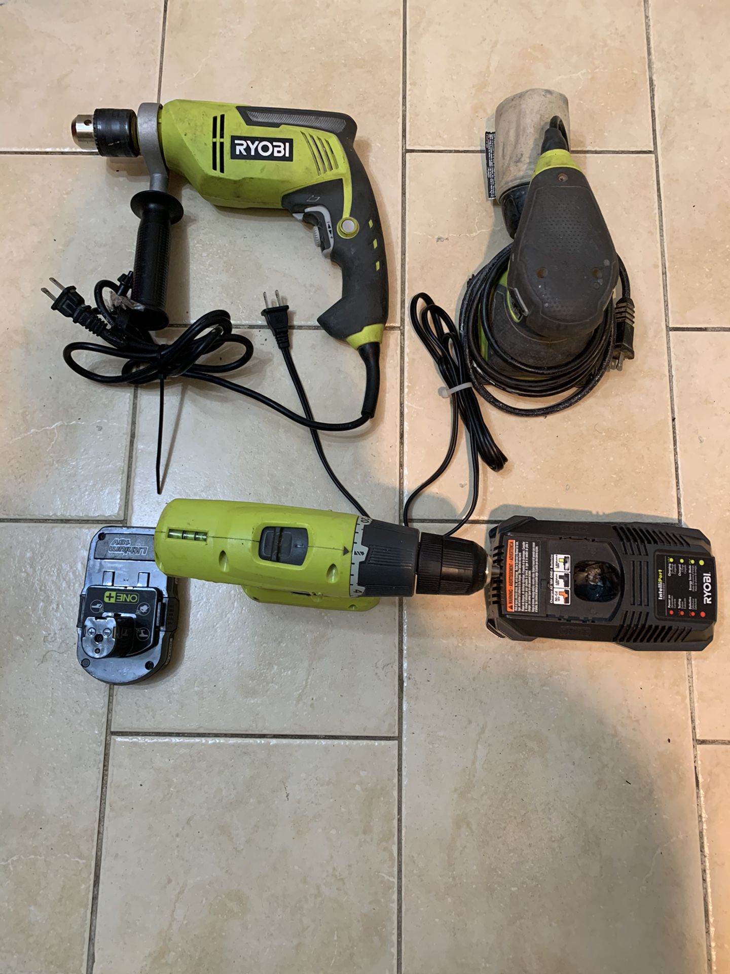 Royobi Cordless Drill , Corded hammer Drill, Battery, Charger , and Corded Sander No trade / Pickup Only