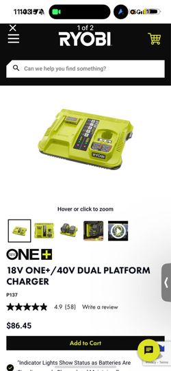 Ryobi Dual Platform Charger, designed to charge both Ryobi 40V and ONE+ batteries.