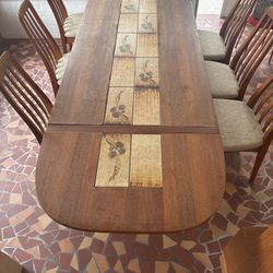 Vintage Mid-Century Dining Table w/ Tile Inlay + 6 Chairs - $400