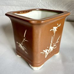 5-Inch Brown And White Ceramic Cascade Bonsai Planter