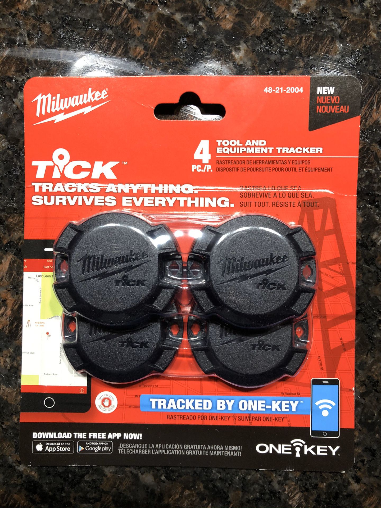 Brand new set of 4 Milwaukee ticks tracking system for packout boxes and saws ladders lawnmowers snowblowers etc..