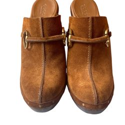 GUCCI Brown Suede Horsebit Platform Clog Mules Size:6.5