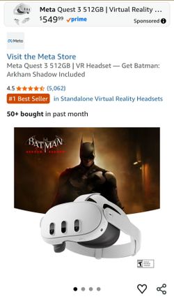 Meta Quest 3 512GB VR Headset . Ill leave account with batman game