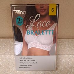 Felina Lace Bralette 2 Pack,  Size SWhite/Black, 