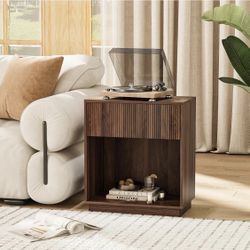 Modern Wood Nightstand Fluted Drawer Side Table