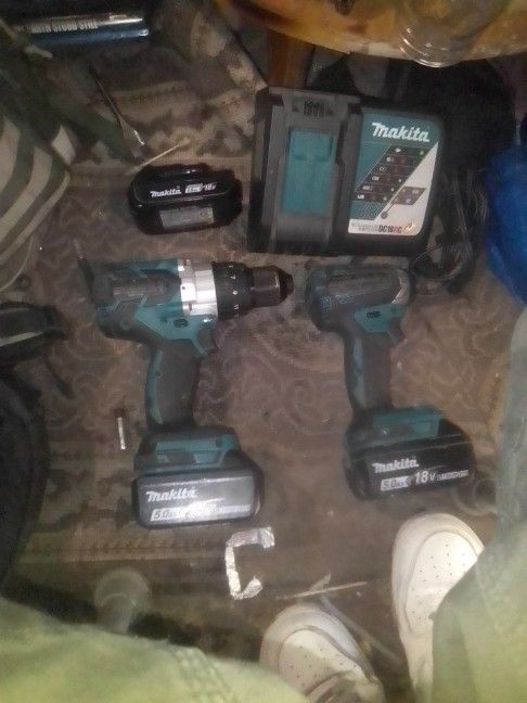 Makita Impact, Drill, 3 Batteries And Charger