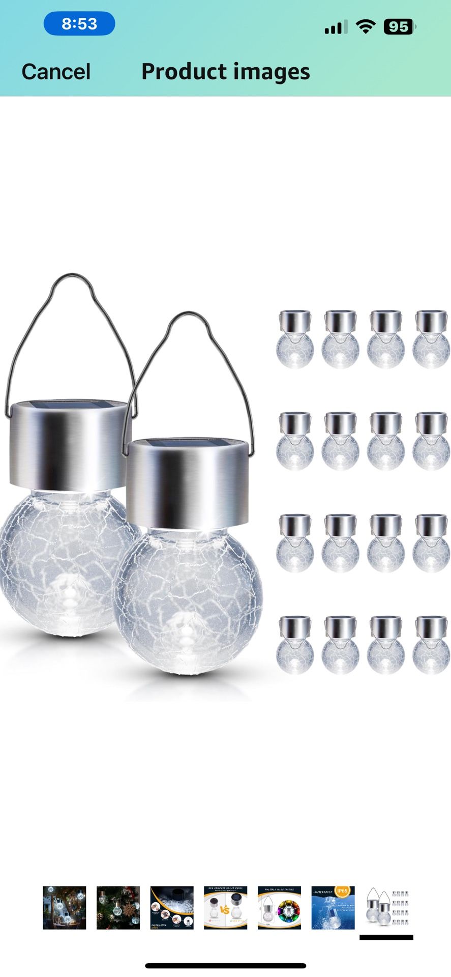 16 Pack Solar Outdoor Lights - Hanging Lights for Yard Decoration - Cracked Glass, Waterproof for Garden, Yard, Fence, Tree (Cold White)
