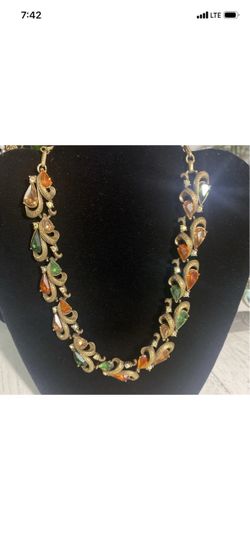 Adolf Katz "Scheherazade" for Coro Pegasus Orange and Green Rhinestone Necklace