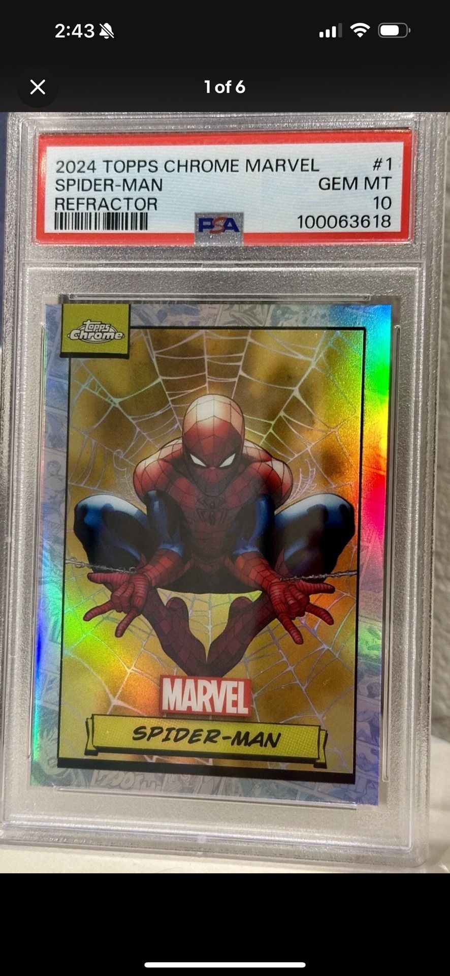 2024 TOPPS CHROME MARVEL SPIDER-MAN REFRACTOR #1 PSA 10 Freshly Graded!