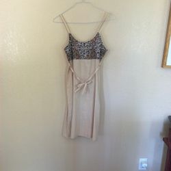 CUTE CREATIONS  M 💯 % Cotton Linen And Floral Spaghetti Strap Midi 