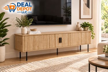 Modern Wood TV Stand with Cabinet Doors-Up To 65"- New
