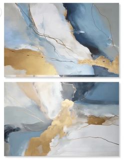Connected Myst Set Canvas Set of 2 Green and Blue Art by Art Remedy, Gallery Wrapped, 54 x 36