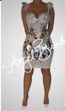 White Geometric Rhinestone And Mirror Dress Angel Brinks 