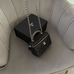 Black Mini Vanity Shoulder Bag With Gold Chain New In Box 