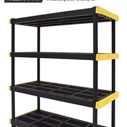 CX Black & Yellow®, 4-Tier Heavy Duty Plastic Storage Shelving Unit, 200lbs/shelf (55”H x 48”W x 20”D), for Indoor/Outdoor Organization, Modular Rack