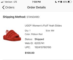 Red fluff yeah slides size 6 in women