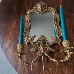 Victorian 2-Candle Brass Wall Sconce With Mirror