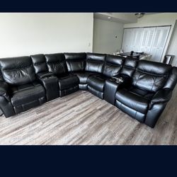 Electric Recliner Black Leather Sofa