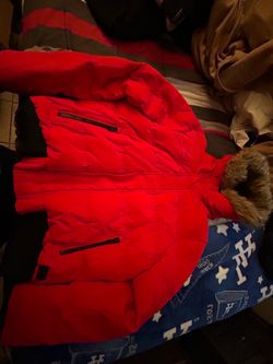 Red Puffer Jacket with Fur Hood