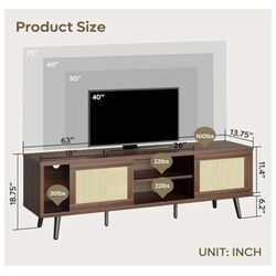 Bestier TV Stand for 65 75 Inch TV, Rattan Entertainment Center with Sliding Doors, Mid Century Modern TV Console with Storage Shelves, Media Console 