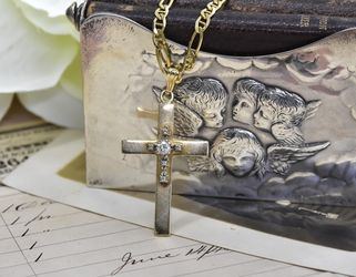 Large 14k gold & diamond cross on 20” chain