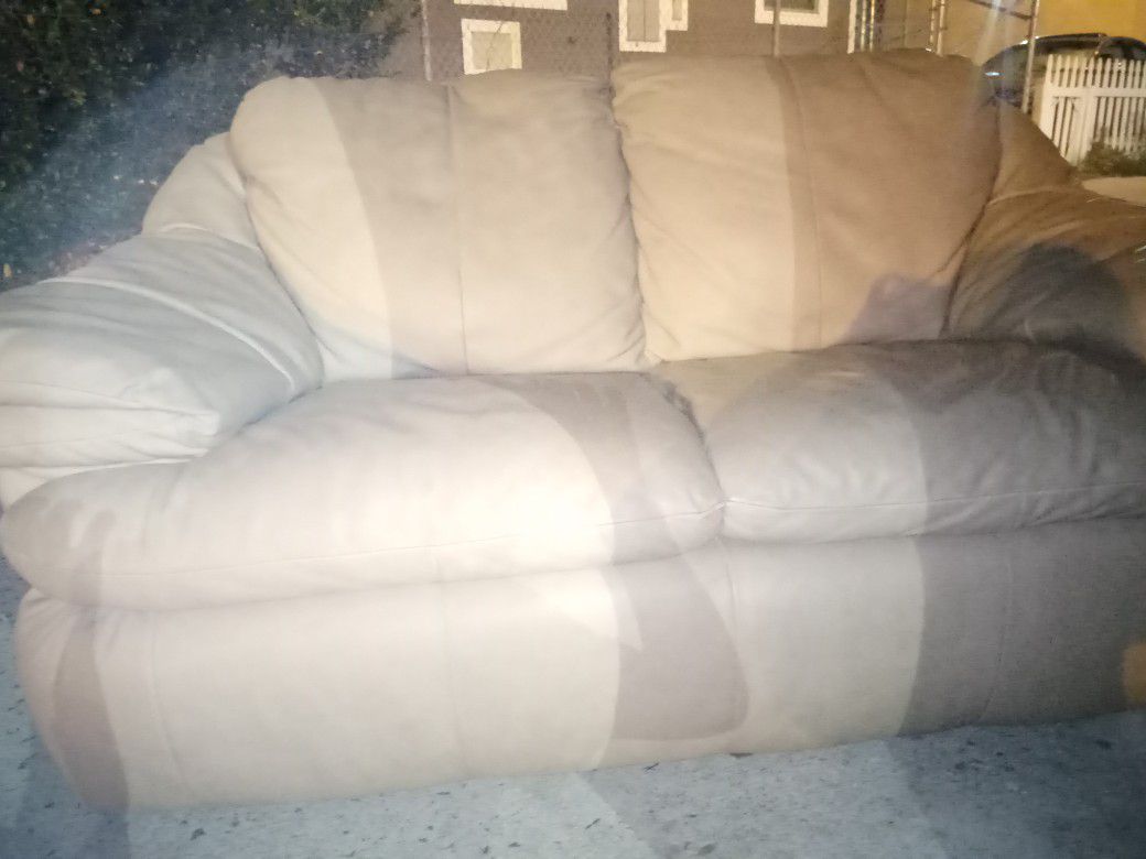 Beige Leather Couch 