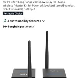 1Mii 2.4Ghz (1 TX + 1 RX) Wireless Audio Transmitter Receiver for TV, 320ft Long Range 20ms Low Delay HiFi Audio, Wireless Adapter Kit for Powered Spe