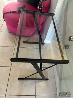 Glass Top Desk with Black Metal Frame