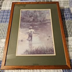 Rare Vintage Adolf Sehring 'Lily Pond' matted print with original wood frame.
