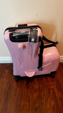Brand New! Anqidi Pink Kids Ride-On Suitcase – Hard Shell Toddler Carry-On Luggage with Wheels, Safety Belt, and Contoured Sitting Seat for Travel