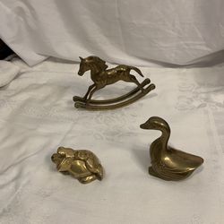 Vintage Century Solid Brass Frog, Duck , Rocking Horse 