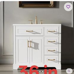 36" Bathroom Vanity With Ceramic Sink, Soft Closing Doors, 4 Durable Smooth Soft-close Drawers