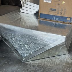 Mirrored Crystal Accent Coffee Table — Modern Glam Design