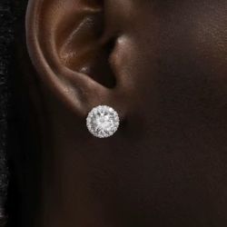 Strew Back Iced Out 925 Sterling Silver VVS Moissanite Halo Stud Earrings