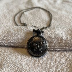 Black Butterfly Flower Pocket Watch 