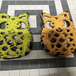 Owl trivet,  yellow and green available, sold individually $12 each or as set $20