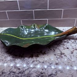 Signed Ben Diller Hawaii Hand Blown Glass Banana Leaf Platter