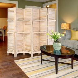 Bonnlo Divisor de Ambientes de Madera de 6 Paneles con Estantes, Pantallas de Privacidad Plegables de 6 Pies de Altura, Divisor de Pared Independiente