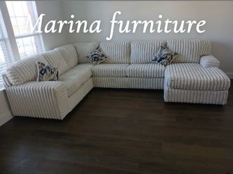 Large Cream Sectional Sofa with Chaise