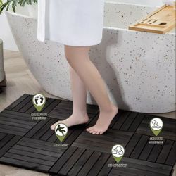Acacia Wood Flooring Interlocking Deck Tiles for Patio Decor 27 PCS black $50
