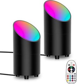 7W RGB Smart Uplights Indoor Color Changing Floor Can Light, 2 Pack Foot Switch & Remote, Timer