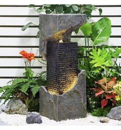 1019 35.4" Outdoor Indoor Waterfall Fountain with LED Lights
Floor Standing Water Feature Calming Waterfall Ambiance for Garden, Patio, Backyard, Porc