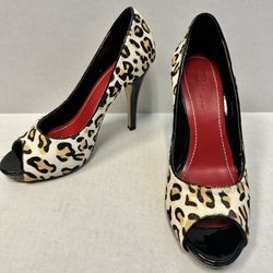 Juno New York Pooky Leopard Print Peep Toe 4”Heels Size 38