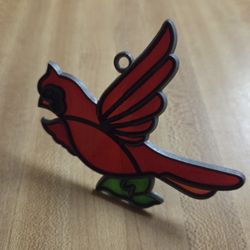 Vintage Stained Glass Suncatcher Cardinal Bird Ornament